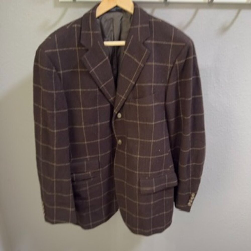 Polo by Ralph Lauren 100% Cashmere Brown Windowpane Blazer – Size 42R - Picture 2 of 16